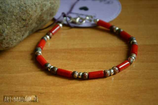 Koral naturalny Jaspis Leopardzi Bransoletka męska Srebro