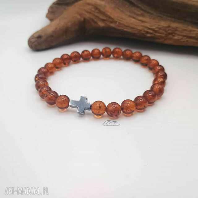 Męska bransoletka z bursztynem