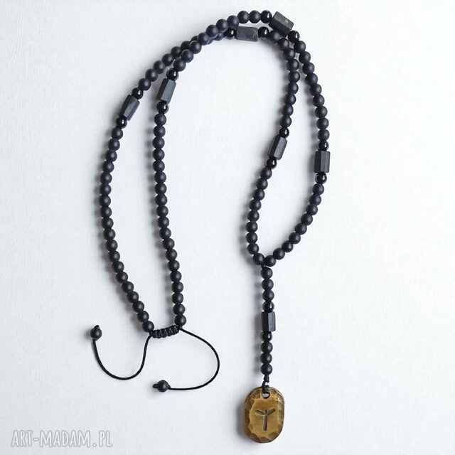 Runa ALGIZ: ochrona: NASZYJNIK DŁUGI: onyks, turmalin