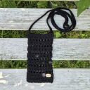 Etui na telefon, mini torebka wykonane na szydełku - czarna