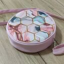 Okrągła mini torebka Round Bag - pudrowy róż i plastry miodu