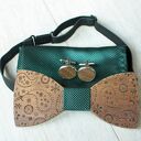 Zestaw drewniana muszka poszetka spinki PAISLEY zieleń