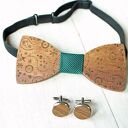 Zestaw drewniana muszka poszetka spinki PAISLEY zieleń