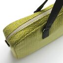 Torba na laptop - tkanina w jodełkę lemon i skóra stalowa