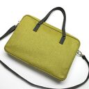 Torba na laptop - tkanina w jodełkę lemon i skóra stalowa
