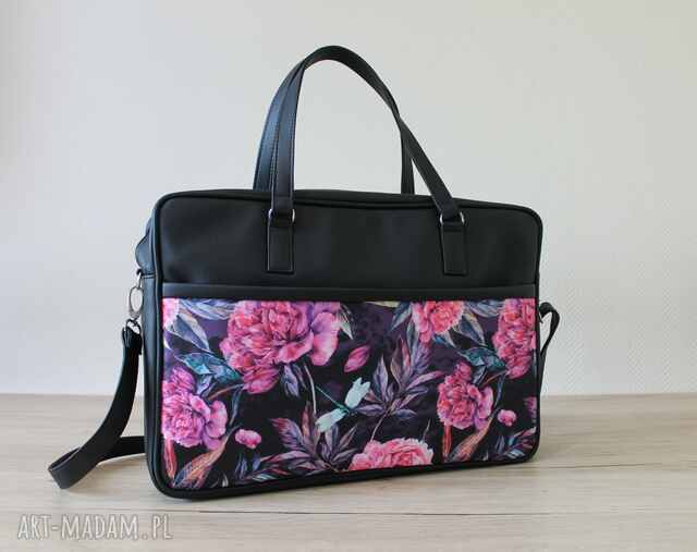 Torba na laptop - czarna i piwonie