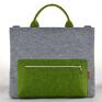 filcowa torba na laptopa w kolorze szarym i zielonym, pojemna