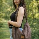 Sztruksowa torba hobo brązowa na ramię - pojemna torebka handmade