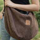 Sztruksowa torba hobo brązowa na ramię - pojemna torebka handmade