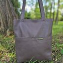 Torba shopper w kolorze taupe - skóra naturalna