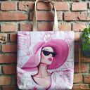 Torba shopper na lato kobieta w kapeluszu idealna na plażę imitacja lnu