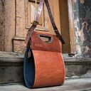 Skórzana stylowa torebka Łezka kolor Rudy i Granatowy wykonana ręcznie od Ladybuq rozmiar M