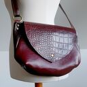 AMINA skóra naturalna bordo brąz krokodyl