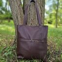 Torba typu shopper w kolorze burgundowym - skóra naturalna
