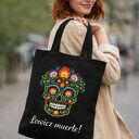 Torba shopper Łowicz Muerte 50x50 - czarna folk, wodoodporna na ramię