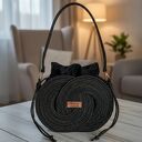 Torebka pierścienie ze sznurka czarno złota rękodzieło Tps01 - 14