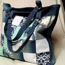 Duża torba na ramię z recyklingu jeansu - patchwork i 4 kieszonki