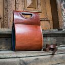 Skórzana stylowa torebka Łezka kolor Rudy i Granatowy wykonana ręcznie od Ladybuq rozmiar M