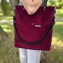 Bordowa torba shopper z weluru na ramię - Musslico (A4)