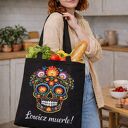 Torba shopper Łowicz Muerte 50x50 - czarna folk, wodoodporna na ramię