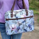 Torba miejska na ramię ptaki i kwiaty z czarnymi rączkami - handmade