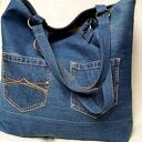 Duża torba na ramię z recyklingu jeansu - patchwork i 4 kieszonki