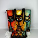 Torba handmade shopper z kosmetyczką - koty