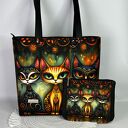Torebka handmade shopper A4 z kosmetyczką - koty 2