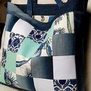Duża torba na ramię z recyklingu jeansu - patchwork i 4 kieszonki