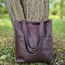 Torba typu shopper w kolorze burgundowym - skóra naturalna