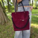 Bordowa torba shopper z weluru na ramię - Musslico (A4)