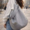 Torba hobo z plecionki tapicerskiej Jasnoszara