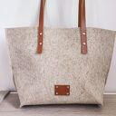 Torebka lniana - len i skóra - z rudą skórą