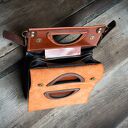 Skórzana stylowa torebka Łezka kolor Rudy i Granatowy wykonana ręcznie od Ladybuq rozmiar M