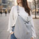 Torba hobo z plecionki tapicerskiej jasnoszara - pojemna na ramię