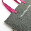 Shopper Bag - tkanina szara i skóra fuksja
