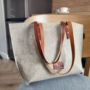 Torebka lniana - len i skóra - z rudą skórą