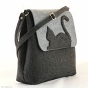 Duża torebka filcowa na ramię - Listonoszka z Kotem - Szary i grafit