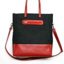 Shopper Bag - zamsz czarny i skóra czerwona