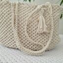 Pleciona torebka na ramię handmade z sznurka - mleczna biel i złota nić