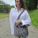 Sztruksowa torebka z kieszeniami Szara