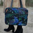Torba miejska na ramię ptaki i kwiaty z czarnymi rączkami - handmade