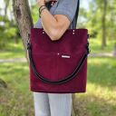 Bordowa torba shopper z weluru na ramię - Musslico (A4)