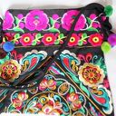 Torba na ramię Hmong - dynamicznie kolorowa, haftowana handmade z zamkiem