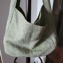 Torba lniana dwustronna na ramię z lnu 100% - 49x38 cm (zielone i oliwkowe paski)