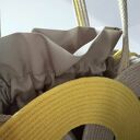 Torebka ze sznurka na ramię Boho - beż i żółty geometryczny wzór