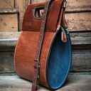 Skórzana stylowa torebka Łezka kolor Rudy i Granatowy wykonana ręcznie od Ladybuq rozmiar M