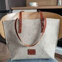 Torebka lniana - len i skóra - z rudą skórą