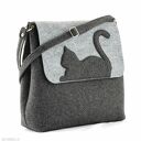 Duża torebka filcowa na ramię - Listonoszka z Kotem - Szary i grafit