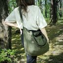Lazy bag Pocket - zielona torba na ramię z kieszeniami z canvasu vegan